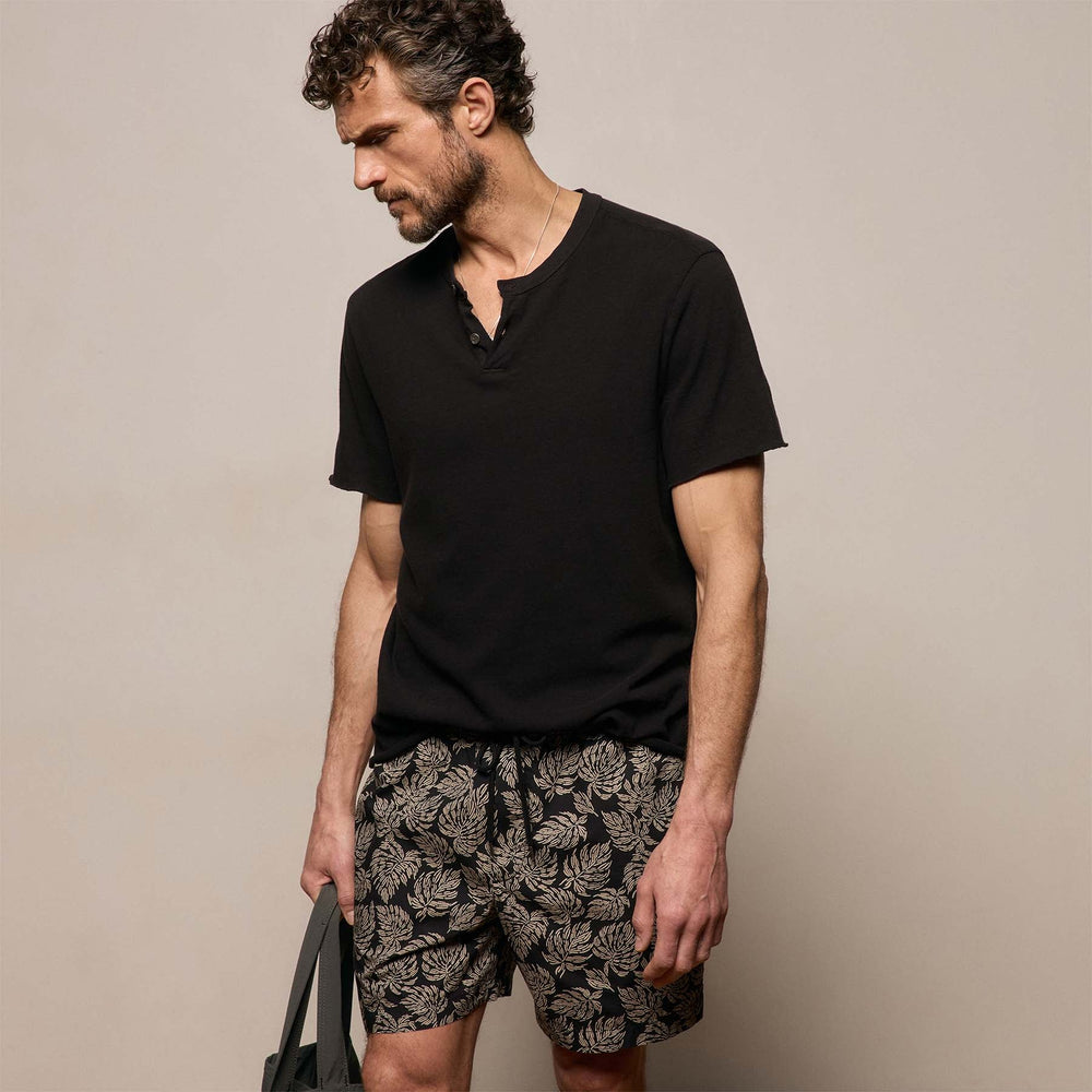 Slub Jersey Short Sleeve Henley in Black | James Perse Los Angeles