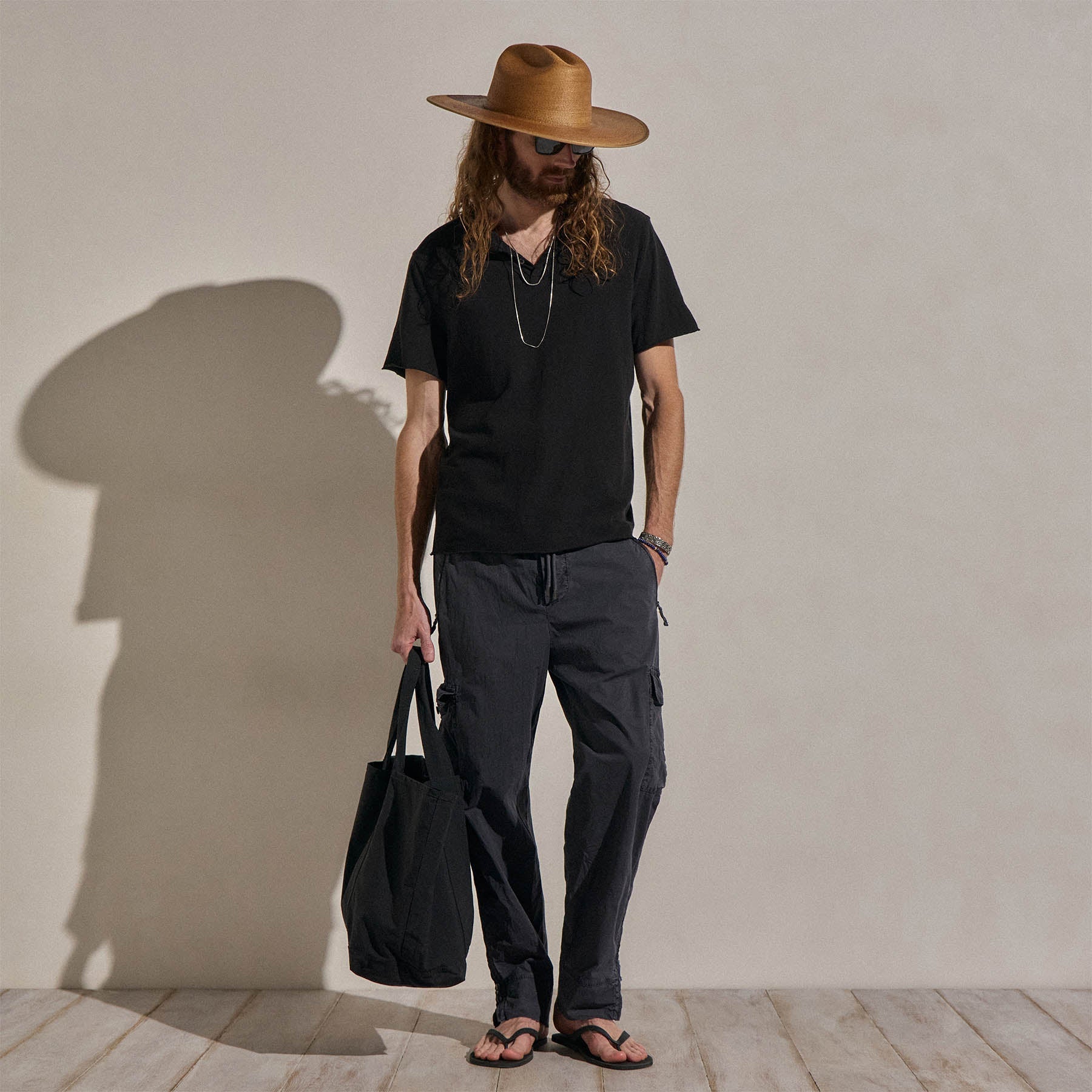 Slub Jersey Short Sleeve Henley in Black | James Perse Los Angeles