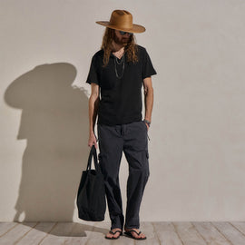 Slub Jersey Short Sleeve Henley in Black | James Perse Los Angeles