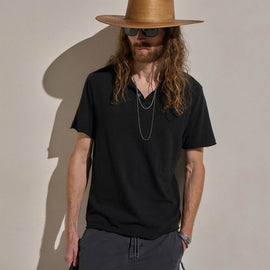 Slub Jersey Short Sleeve Henley in Black | James Perse Los Angeles