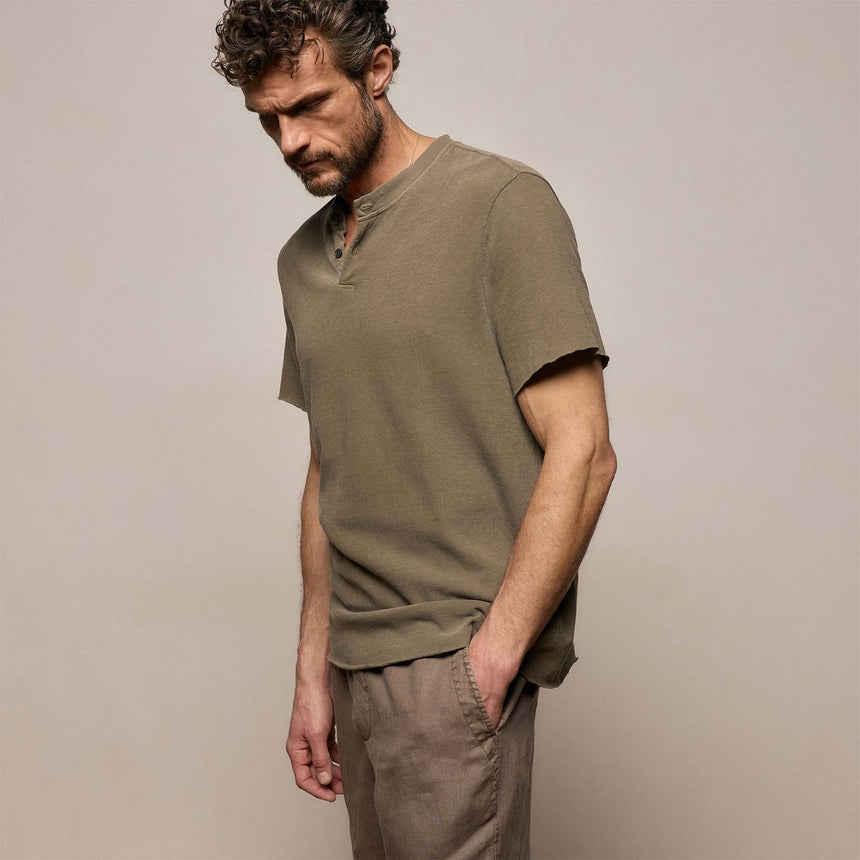 Slub Jersey Short Sleeve Henley in Light Olive Pigment | James Perse Los Angeles