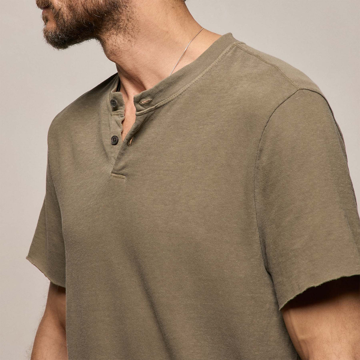 Slub Jersey Short Sleeve Henley in Light Olive Pigment | James Perse Los Angeles