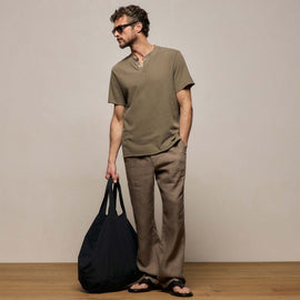Slub Jersey Short Sleeve Henley in Light Olive Pigment | James Perse Los Angeles