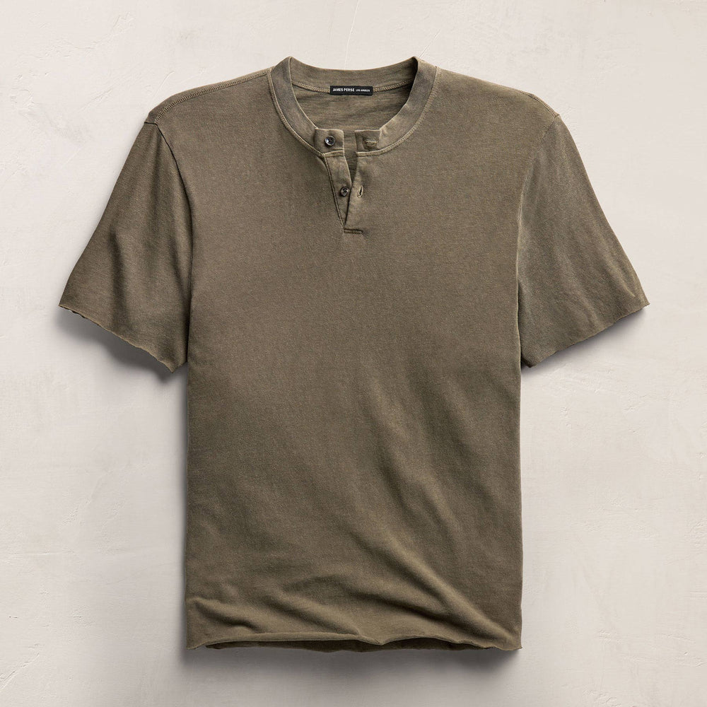 Slub Jersey Short Sleeve Henley in Light Olive Pigment | James Perse Los Angeles