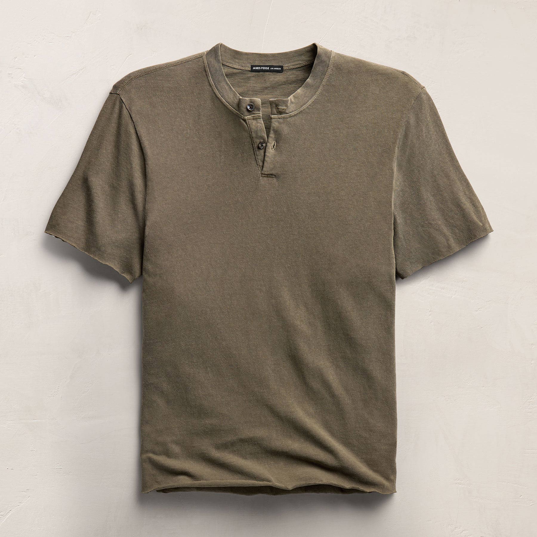 Slub Jersey Short Sleeve Henley in Light Olive Pigment | James Perse Los Angeles