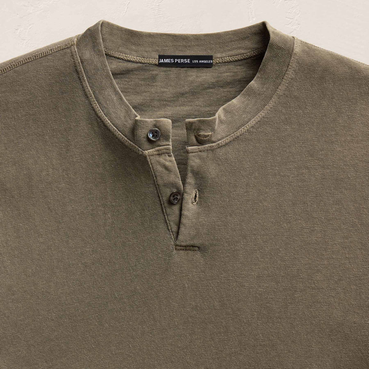 Slub Jersey Short Sleeve Henley in Light Olive Pigment | James Perse Los Angeles