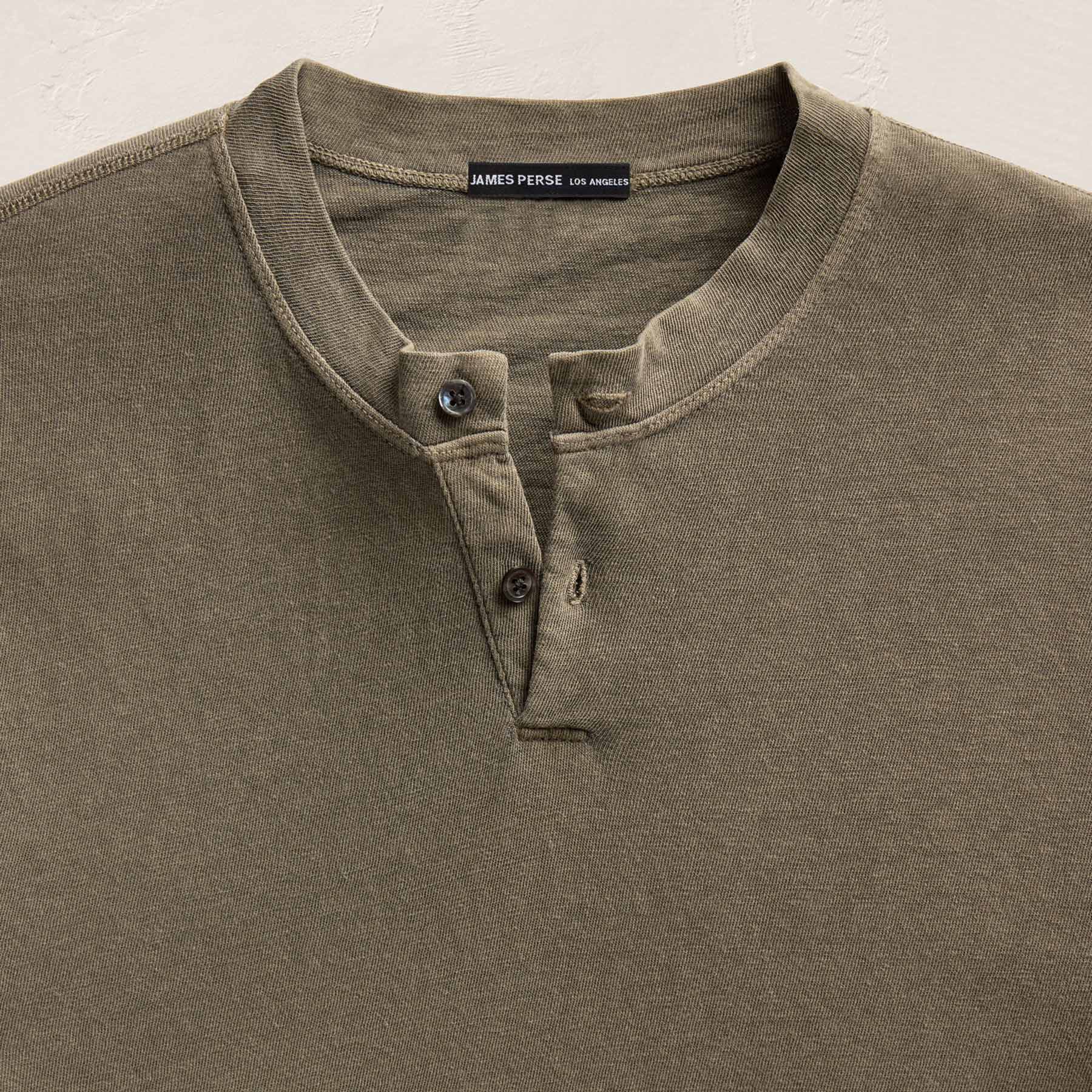 Slub Jersey Short Sleeve Henley in Light Olive Pigment | James Perse Los Angeles