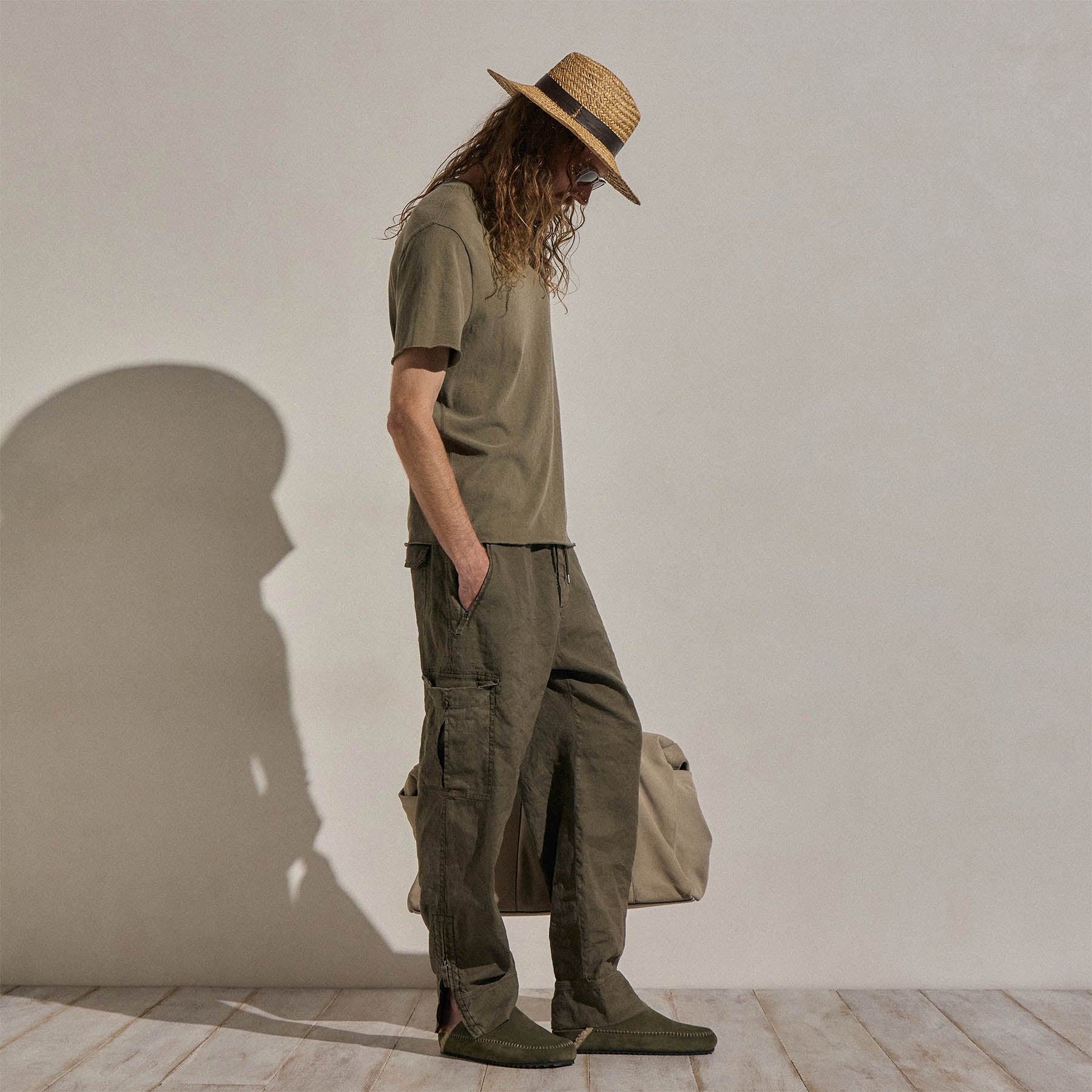 Slub Jersey Short Sleeve Henley in Light Olive Pigment | James Perse Los Angeles