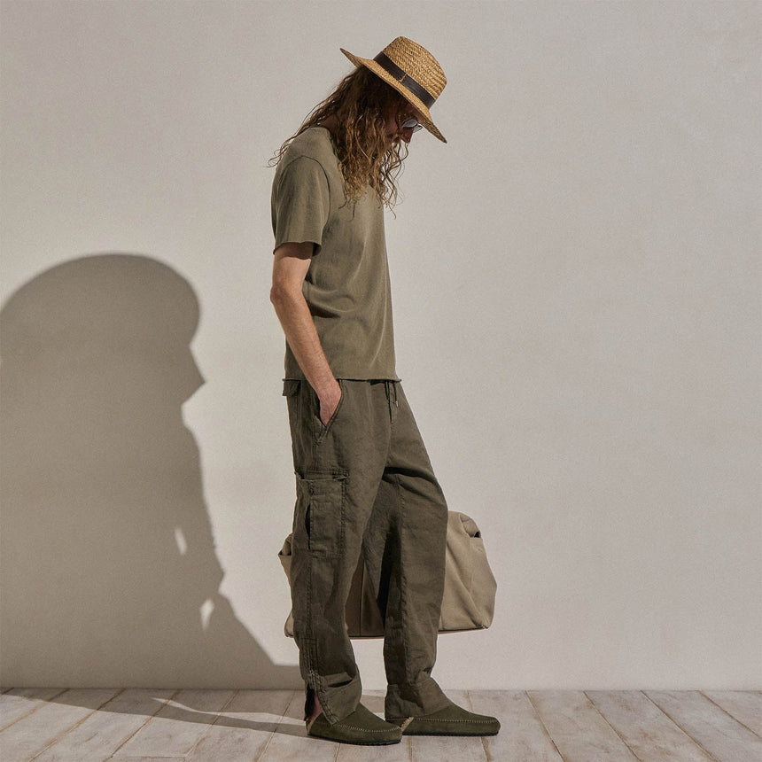 Slub Jersey Short Sleeve Henley in Light Olive Pigment | James Perse Los Angeles