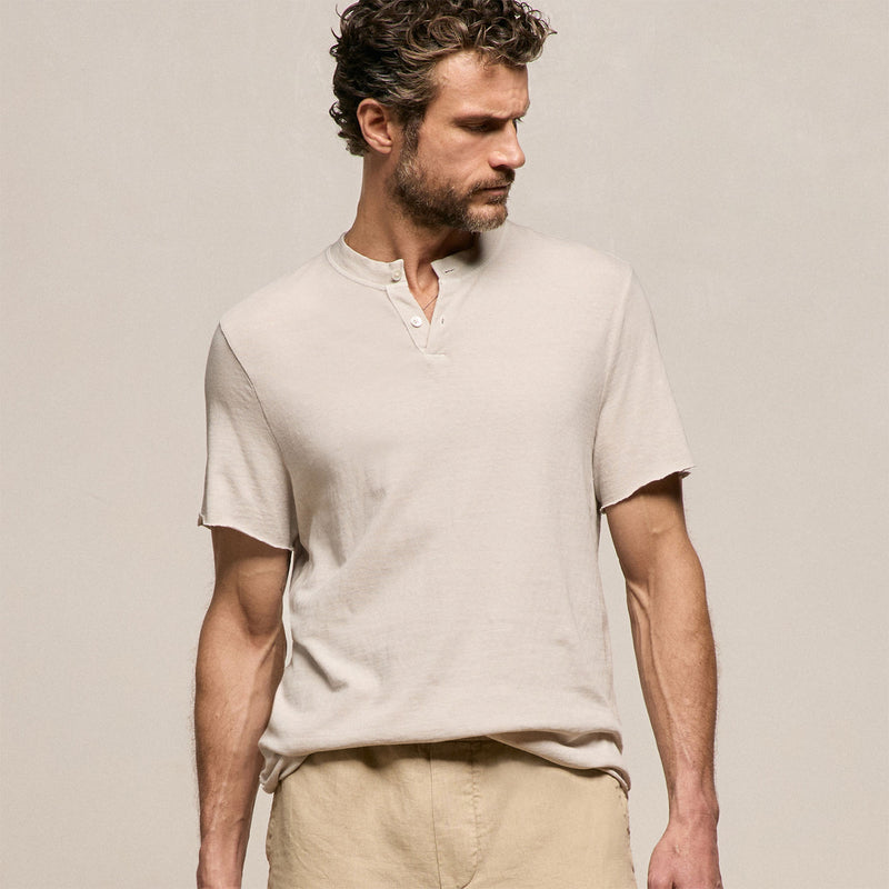 Slub Jersey Short Sleeve Henley in Pearl Pigment | James Perse Los Angeles