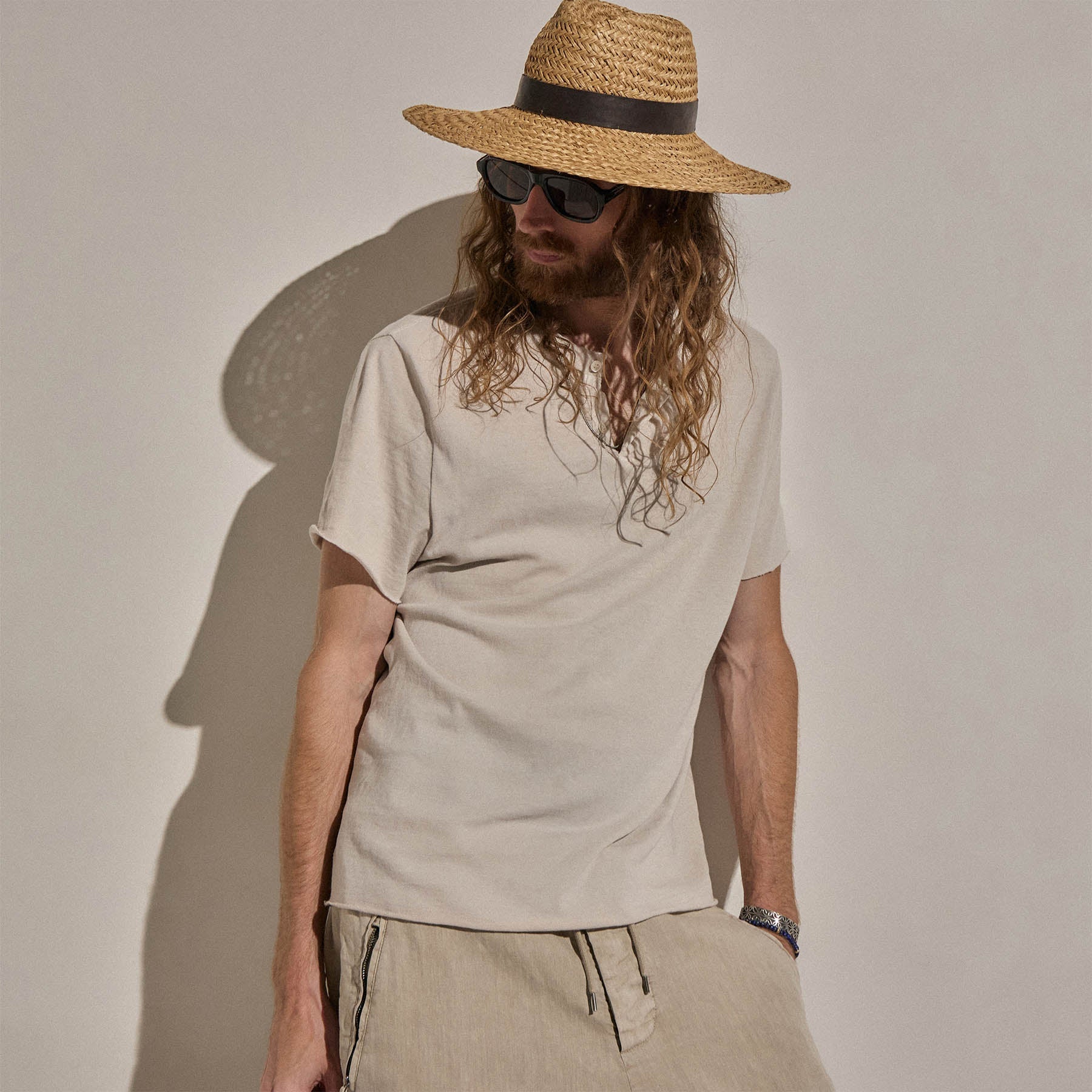Slub Jersey Short Sleeve Henley in Pearl Pigment | James Perse Los Angeles