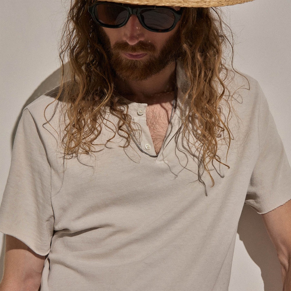Slub Jersey Short Sleeve Henley in Pearl Pigment | James Perse Los Angeles
