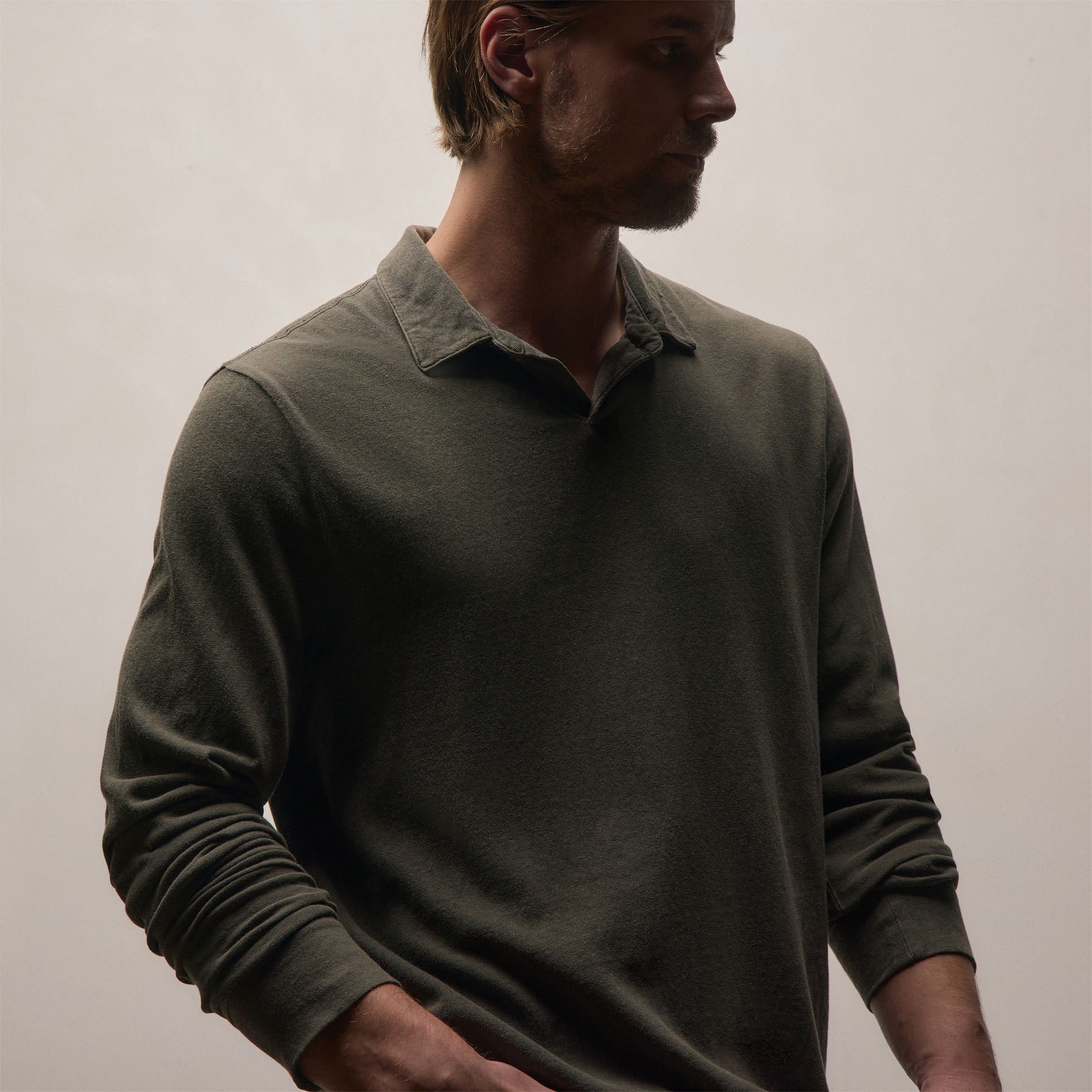 Slub Jersey Long Sleeve Open Polo