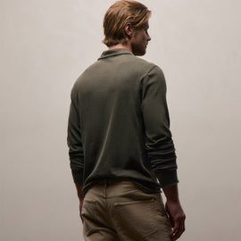 Slub Jersey Long Sleeve Open Polo in Army Green Pigment | James Perse Los Angeles