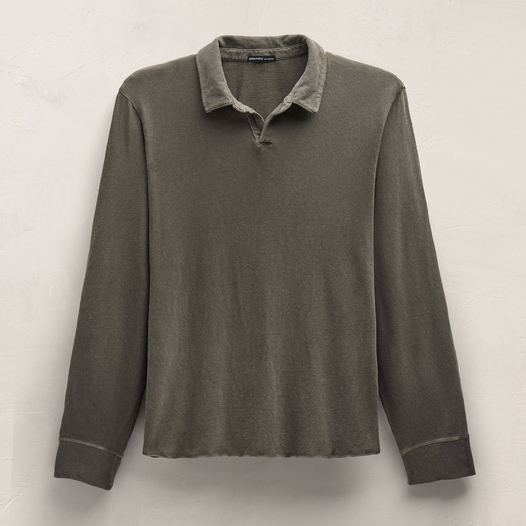 Slub Jersey Long Sleeve Open Polo In Army Green Pigment | James Perse Los Angeles