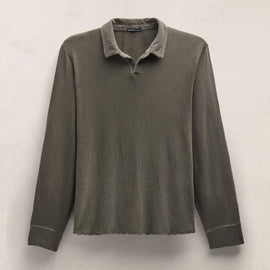 Slub Jersey Long Sleeve Open Polo In Army Green Pigment | James Perse Los Angeles
