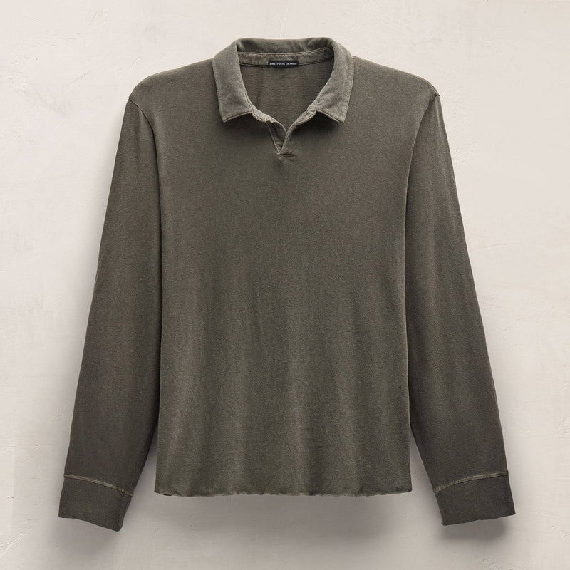 Slub Jersey Long Sleeve Open Polo In Army Green Pigment | James Perse Los Angeles