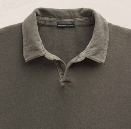 Slub Jersey Long Sleeve Open Polo In Army Green Pigment | James Perse Los Angeles