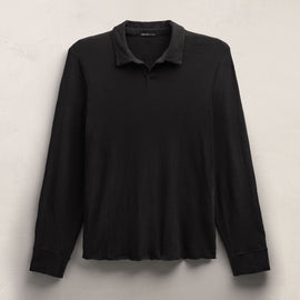 Slub Jersey Long Sleeve Open Polo in Black | James Perse Los Angeles