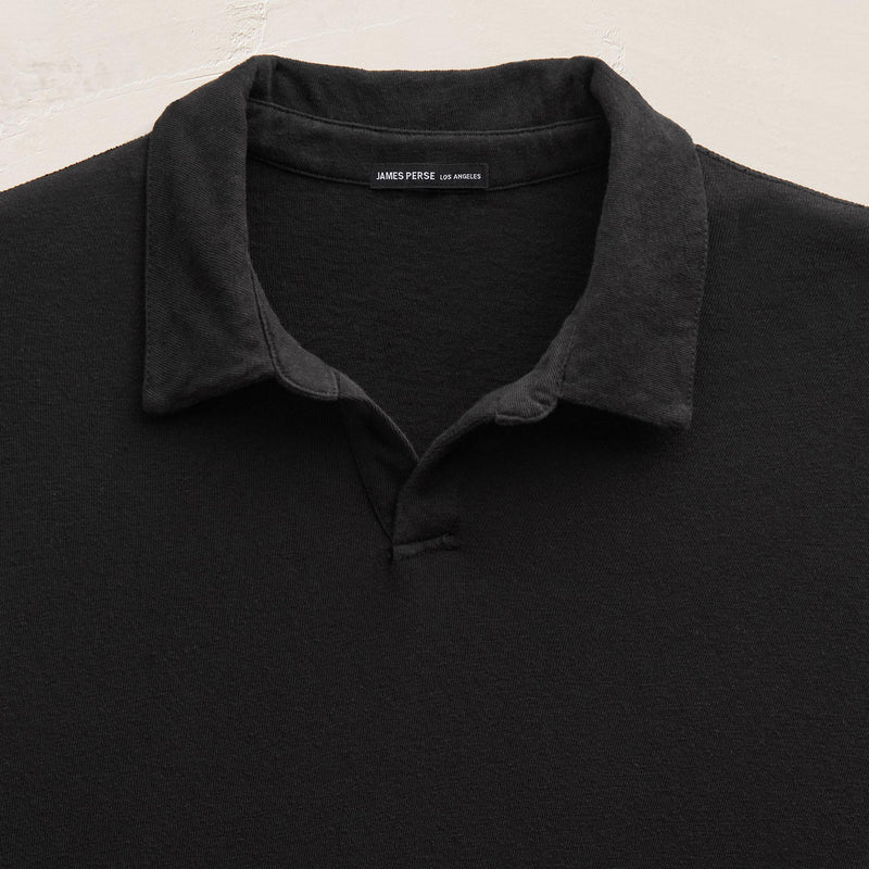 Slub Jersey Long Sleeve Open Polo in Black | James Perse Los Angeles