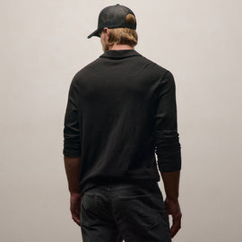 Slub Jersey Long Sleeve Open Polo in Black | James Perse Los Angeles