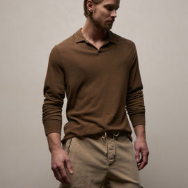 Slub Jersey Long Sleeve Open Polo in Gingerbread Pigment | James Perse Los Angeles