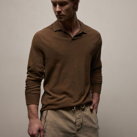 Slub Jersey Long Sleeve Open Polo in Gingerbread Pigment | James Perse Los Angeles