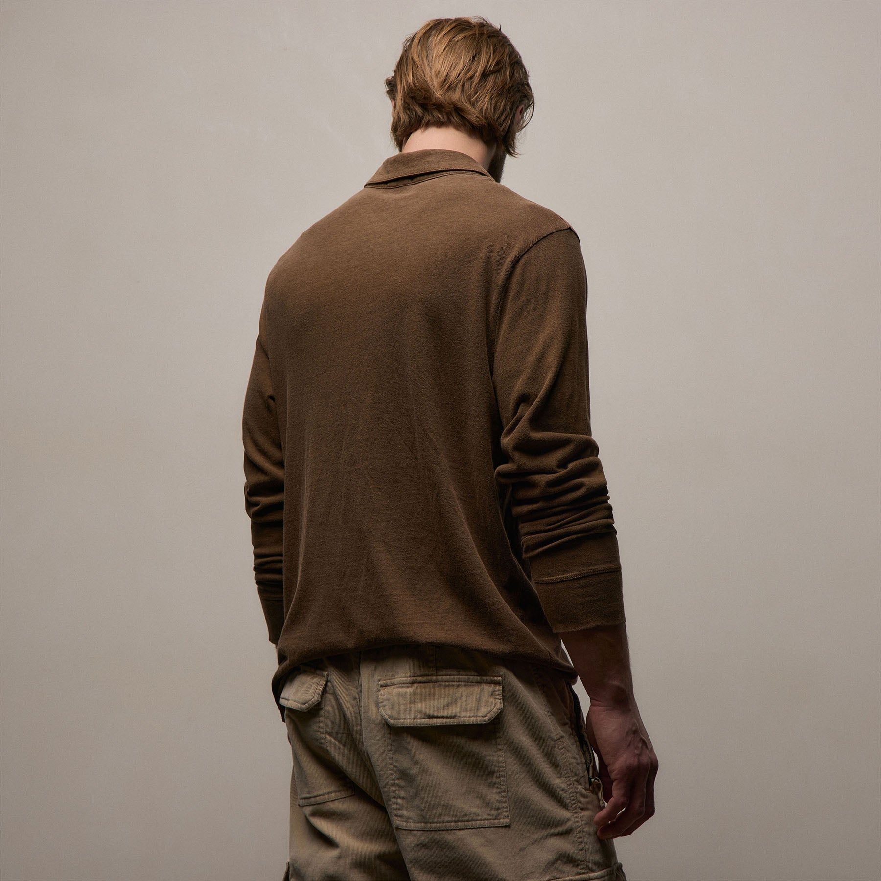 Slub Jersey Long Sleeve Open Polo in Gingerbread Pigment | James Perse Los Angeles