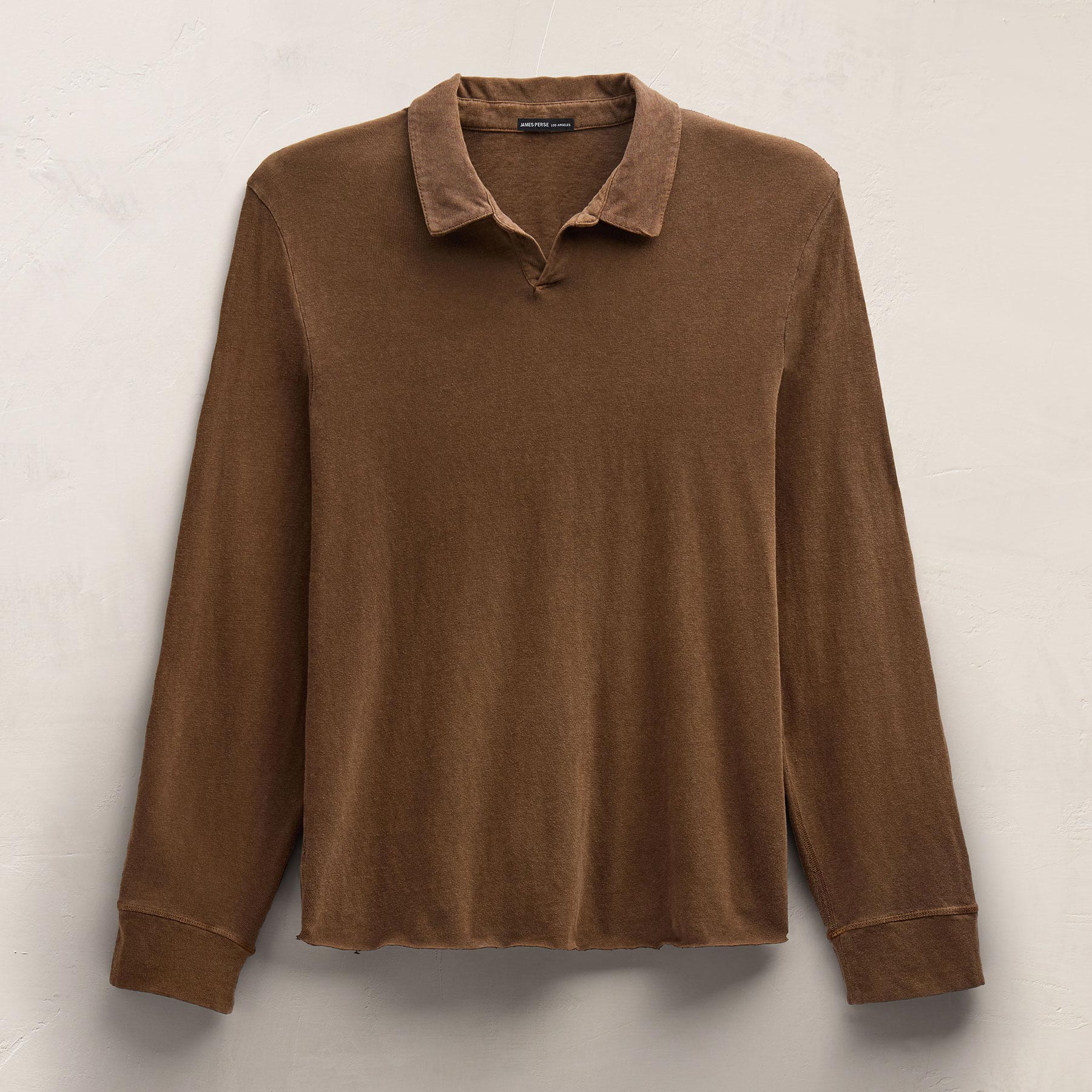 Slub Jersey Long Sleeve Open Polo in Gingerbread Pigment | James Perse Los Angeles