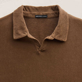 Slub Jersey Long Sleeve Open Polo in Gingerbread Pigment | James Perse Los Angeles