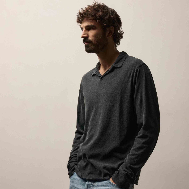 Slub Jersey Long Sleeve Open Polo in Magma Pigment | James Perse Los Angeles