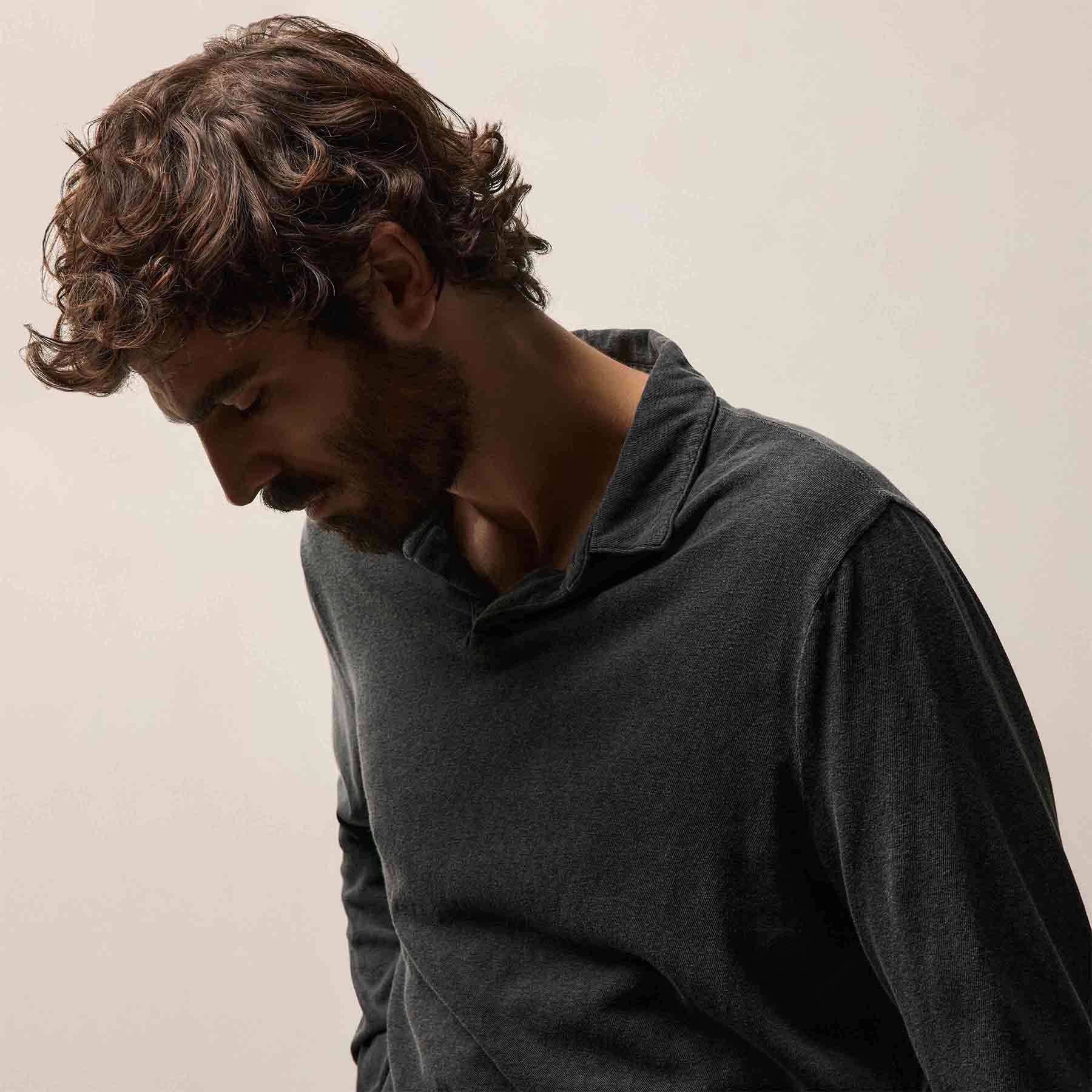 Slub Jersey Long Sleeve Open Polo in Magma Pigment | James Perse Los Angeles