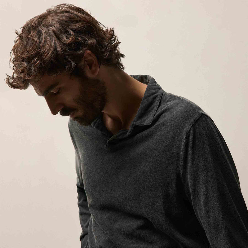Slub Jersey Long Sleeve Open Polo in Magma Pigment | James Perse Los Angeles