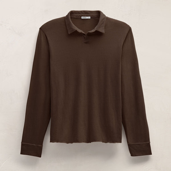 Slub Jersey Long Sleeve Open Polo in Porcupine | James Perse Los Angeles