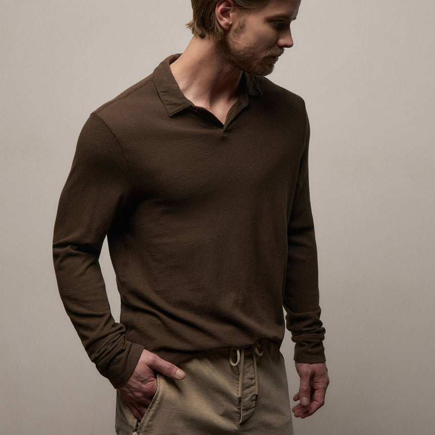 Slub Jersey Long Sleeve Open Polo in Porcupine | James Perse Los Angeles