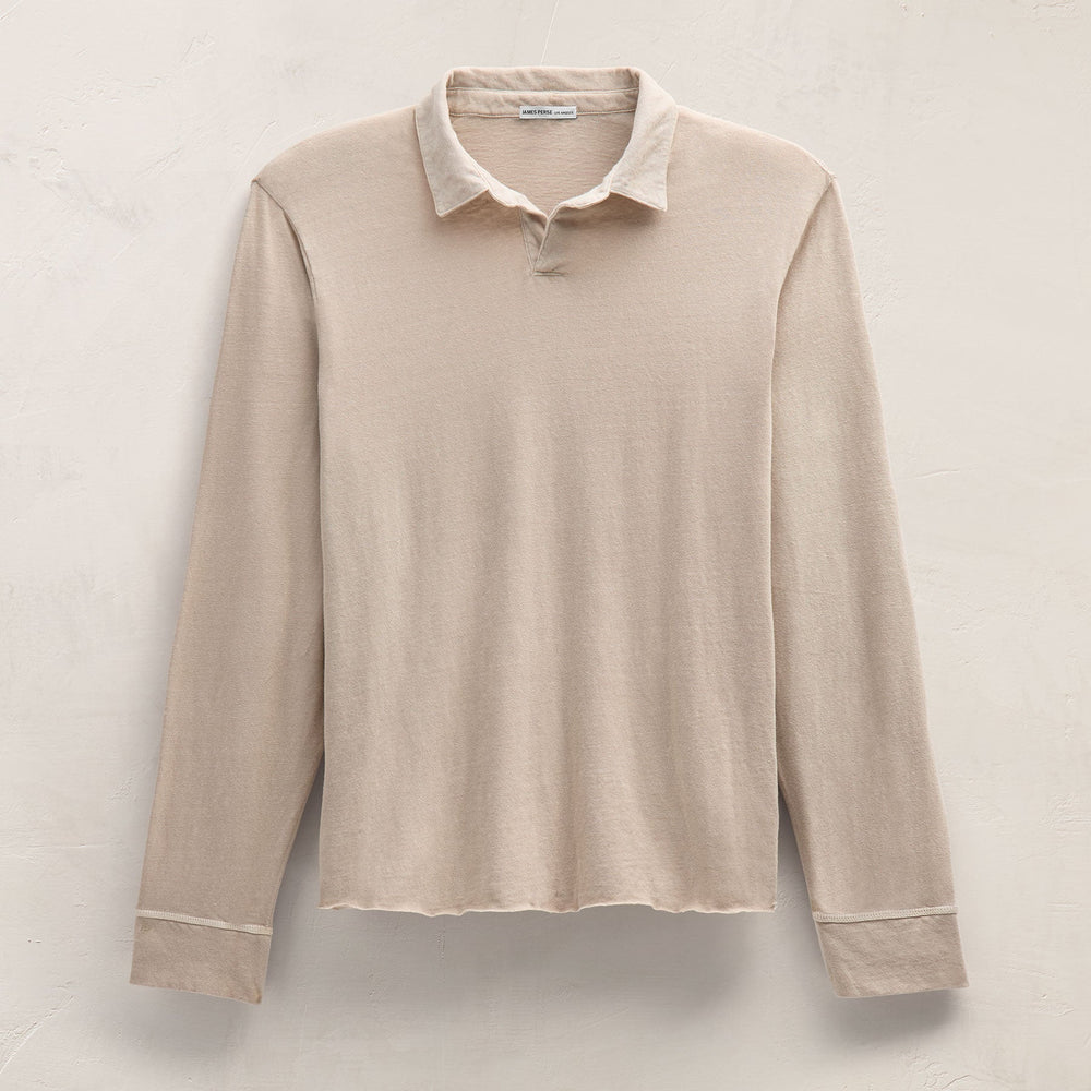 Slub Jersey Long Sleeve Open Polo in Stone Pigment | James Perse Los Angeles FLAT