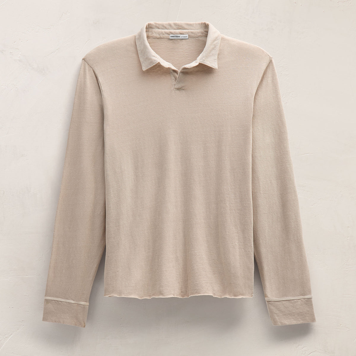 Slub Jersey Long Sleeve Open Polo in Stone Pigment | James Perse Los Angeles
