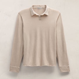 Slub Jersey Long Sleeve Open Polo in Stone Pigment | James Perse Los Angeles FLAT