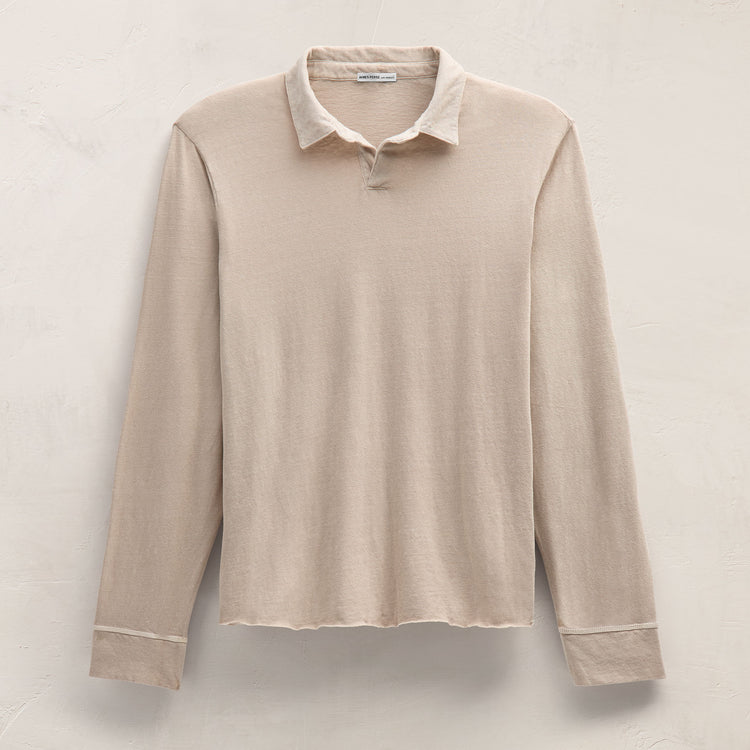 Slub Jersey Long Sleeve Open Polo in Stone Pigment | James Perse Los Angeles