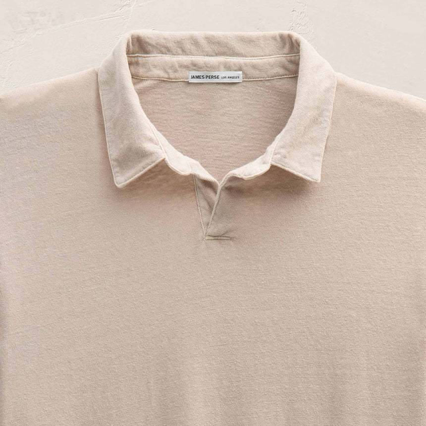 Slub Jersey Long Sleeve Open Polo in Stone Pigment | James Perse Los Angeles FLAT