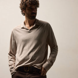 Slub Jersey Long Sleeve Open Polo in Stone Pigment | James Perse Los Angeles