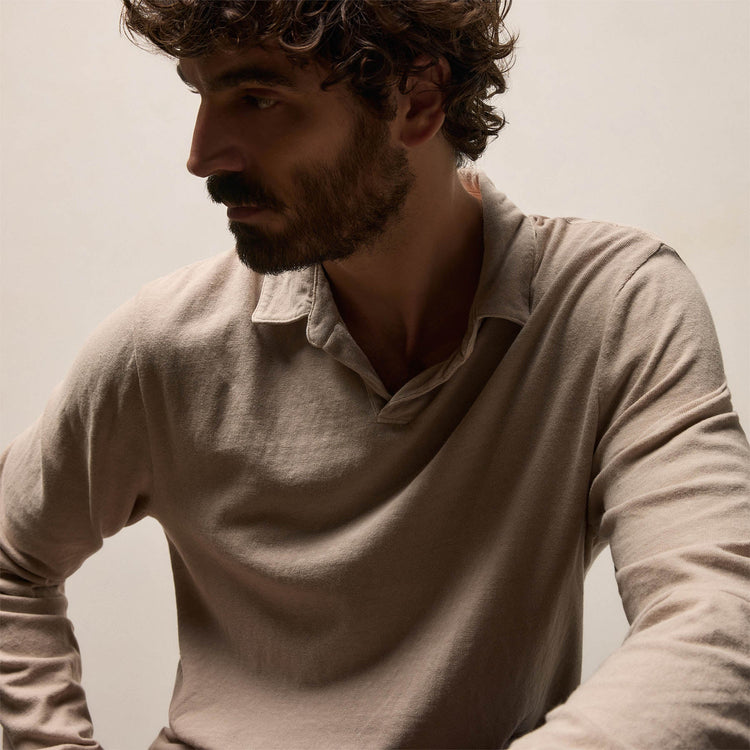 Slub Jersey Long Sleeve Open Polo in Stone Pigment | James Perse Los Angeles