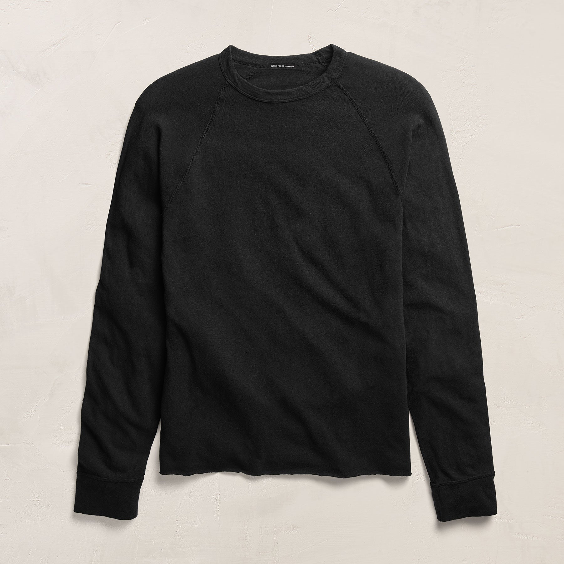 Slub Jersey Long Sleeve Raglan Crew in Black | James Perse Los Angeles