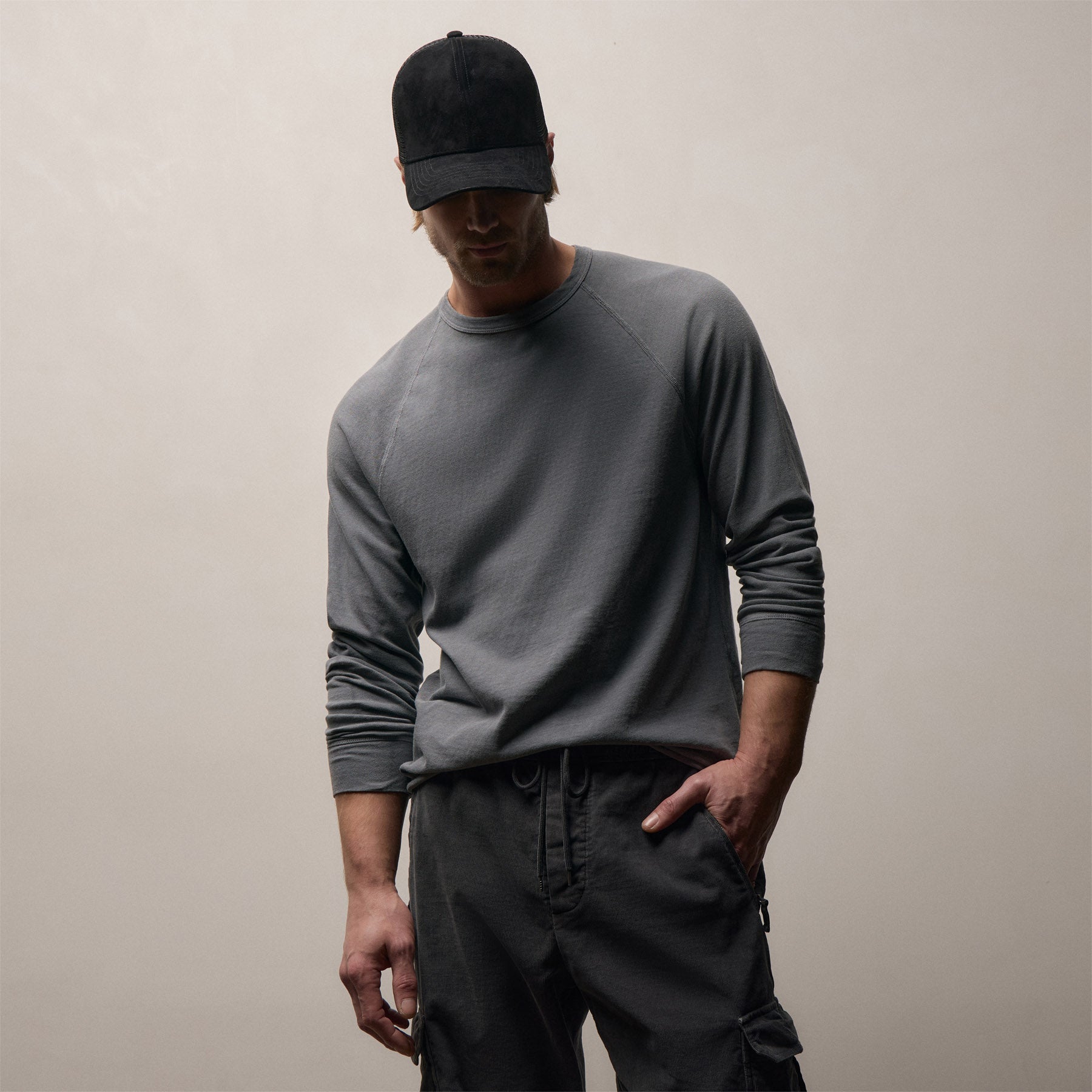 Long Sleeve Raglan Crew in Cavalry Pigment | James Perse Los Angeles