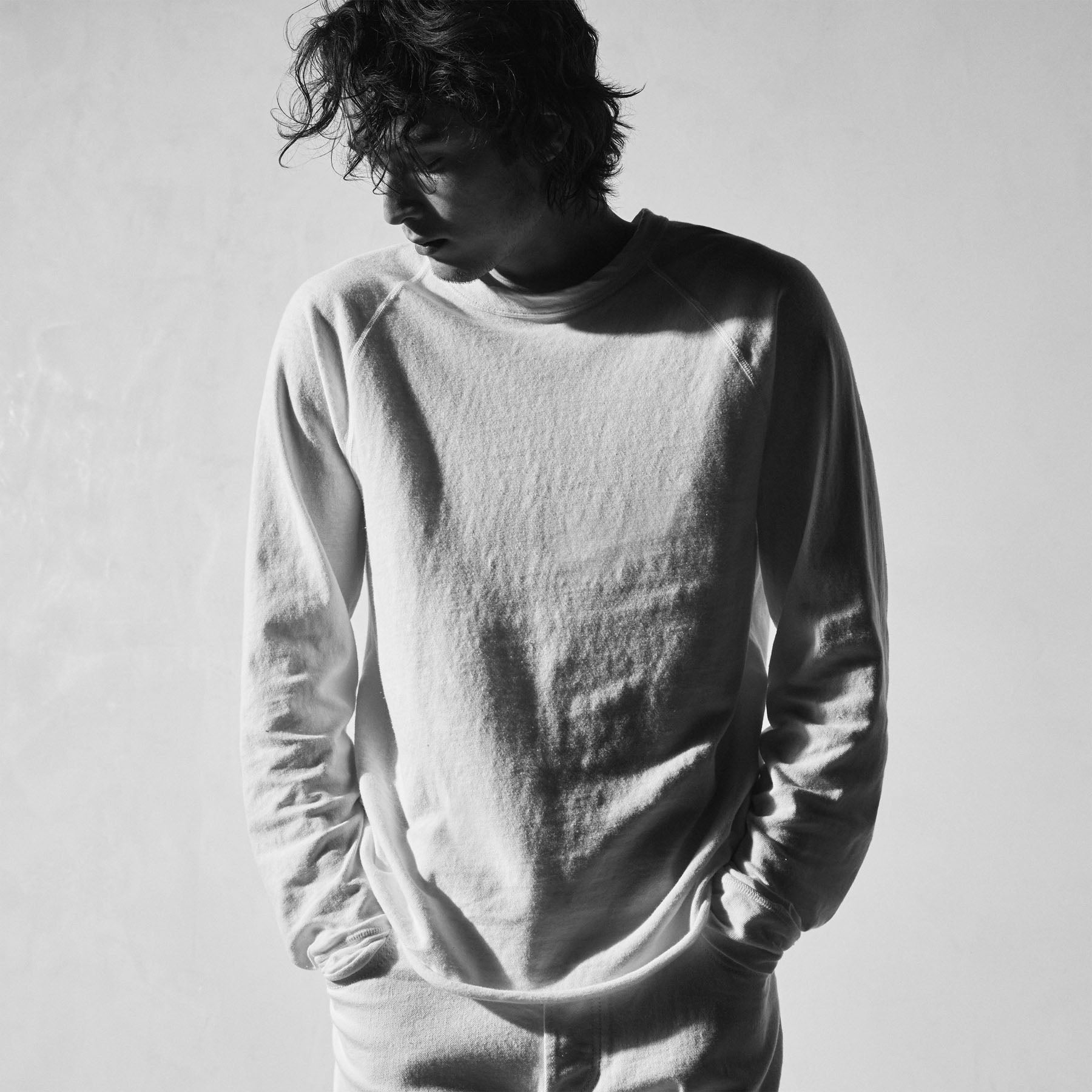 Slub Jersey Long Sleeve Raglan Crew - White