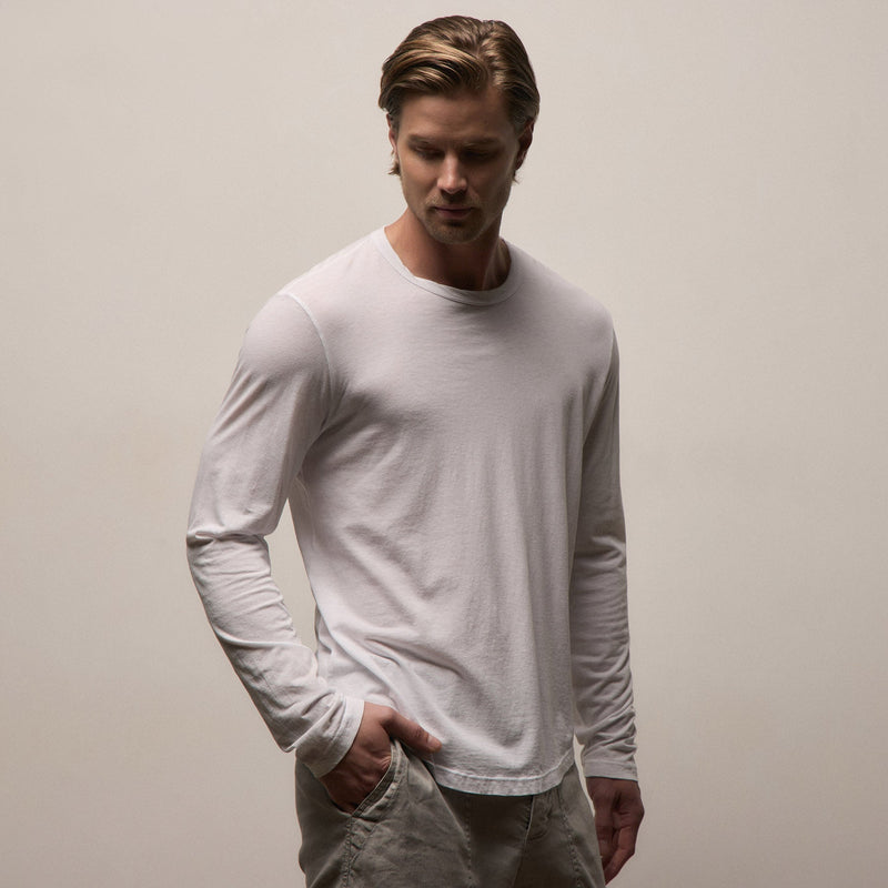Shirttail Hem Crew in White | James Perse Los Angeles