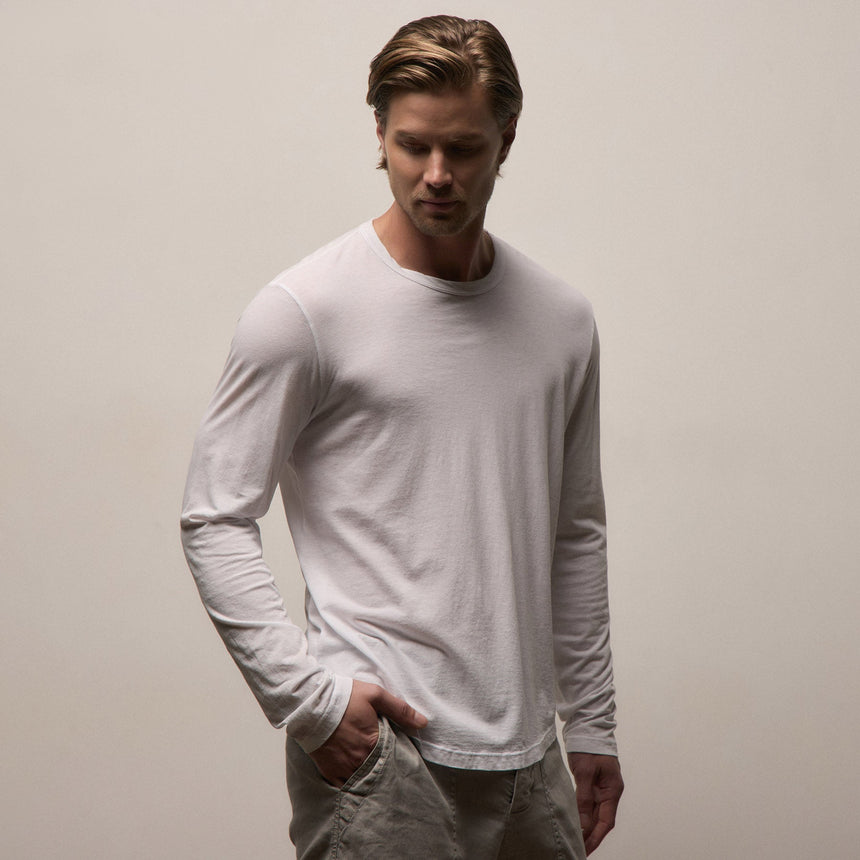 Shirttail Hem Crew in White | James Perse Los Angeles
