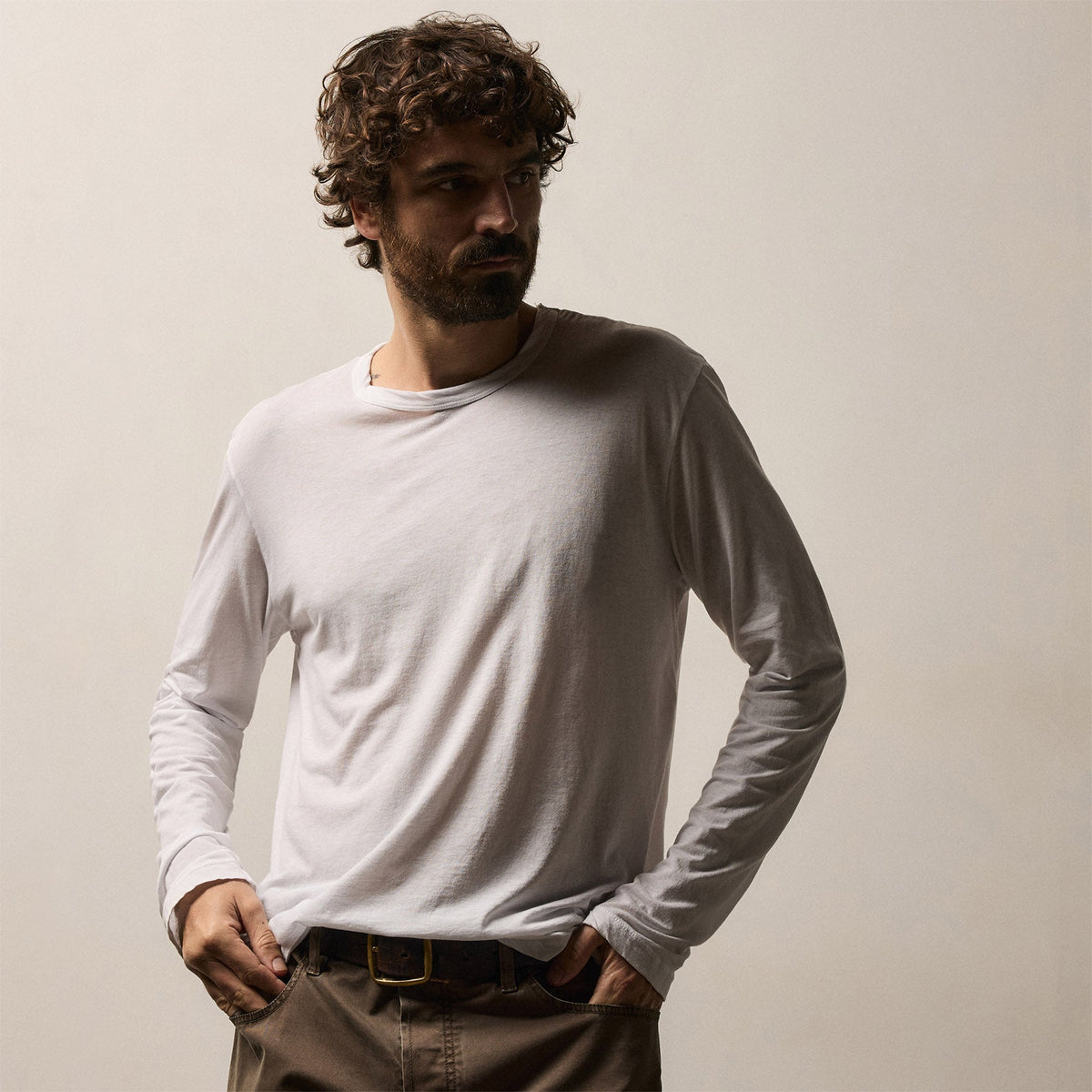 Shirttail Hem Crew in White | James Perse Los Angeles