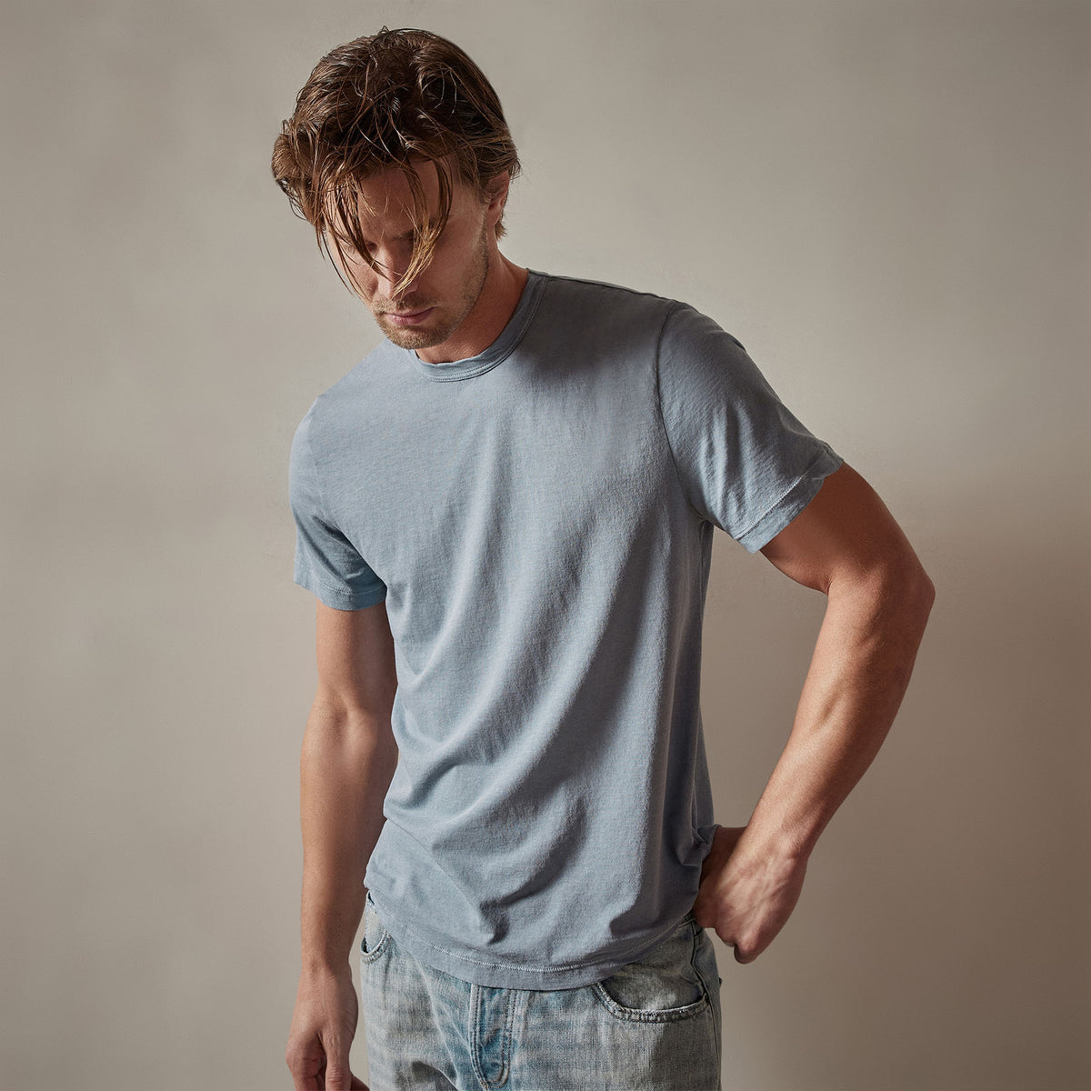Clear Jersey Crew in Bluestone Pigment | James Perse Los Angeles