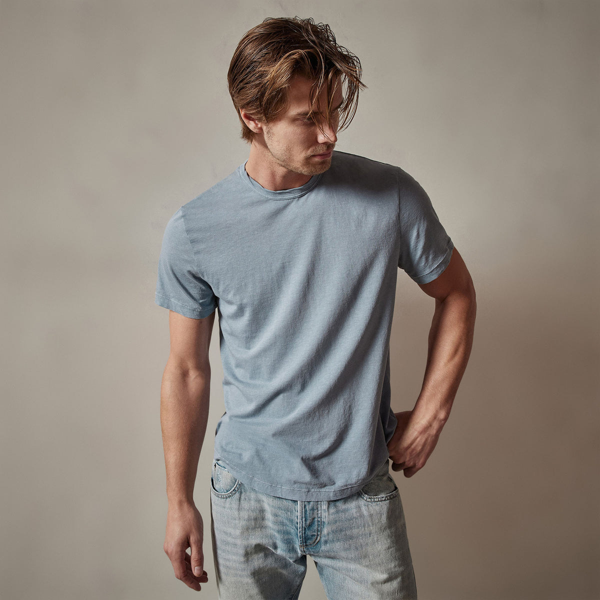 Clear Jersey Crew in Bluestone Pigment | James Perse Los Angeles